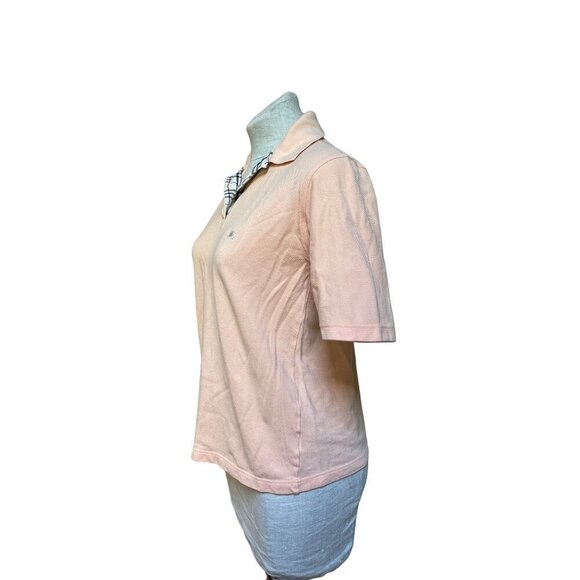 Burberry London Pima Cotton Polo Coral Pink Plaid Collar Made in England Luxury - Picture 3 of 8